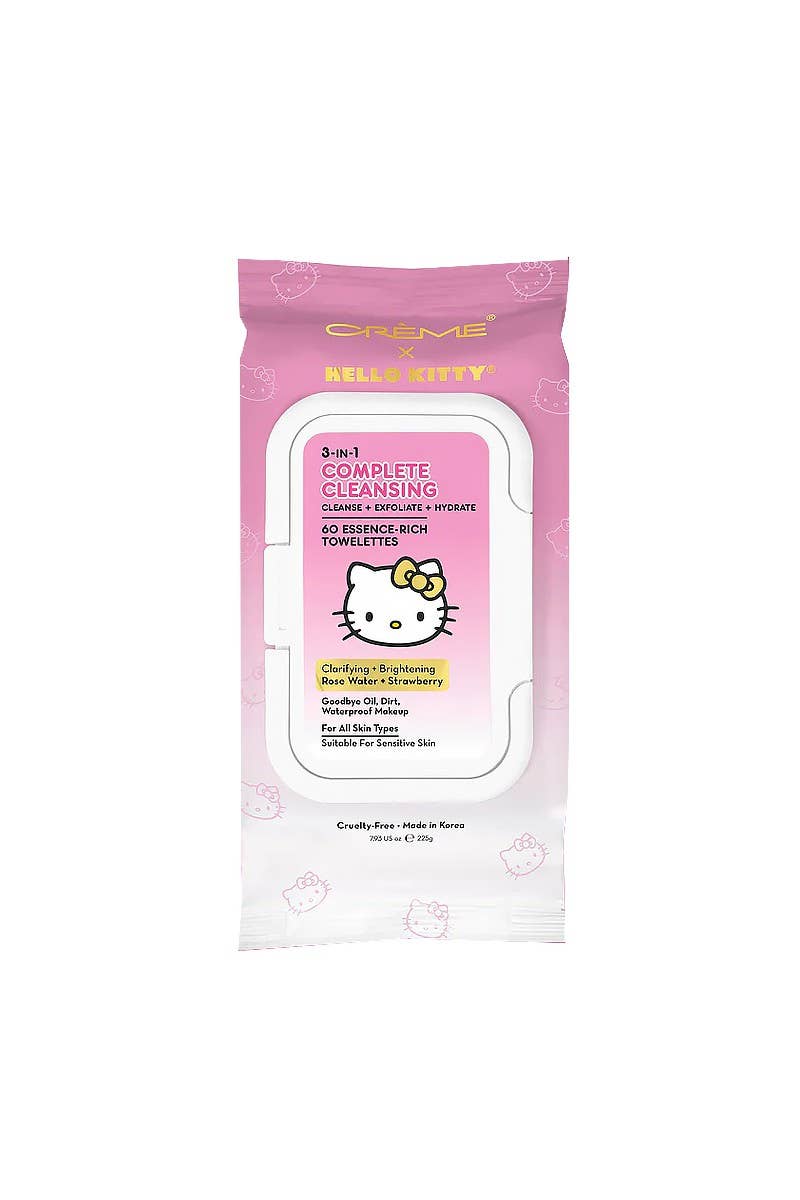 60 lingettes démaquillantes Hello Kitty à la rose et à la fraise