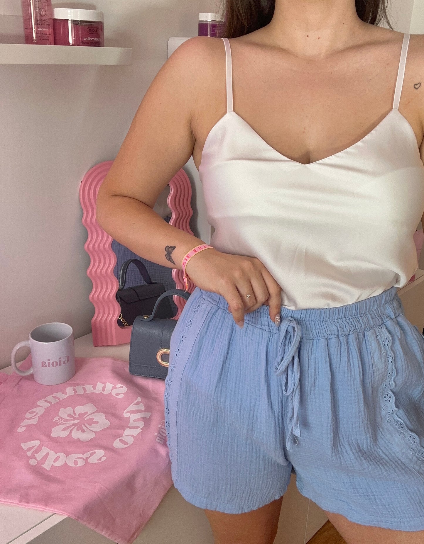 Short en gaze de coton avec détail en broderie