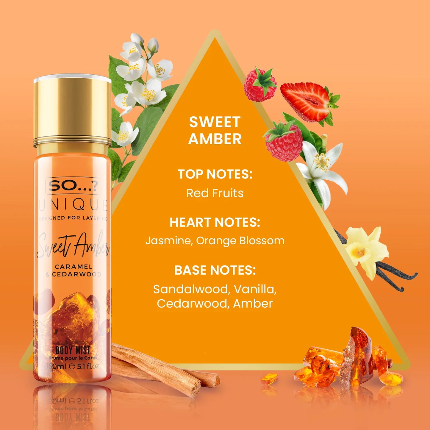 Brume Sweet Amber - Sucrée, florale et boisée - Ambre doux, caramel et vanille - 150ml