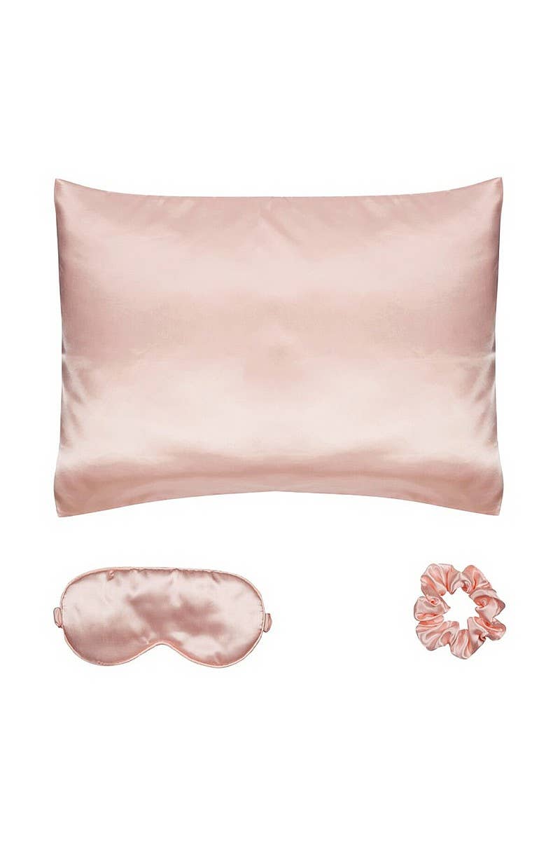 Ensemble de 3 pièces en satin pour le sommeil - Rose