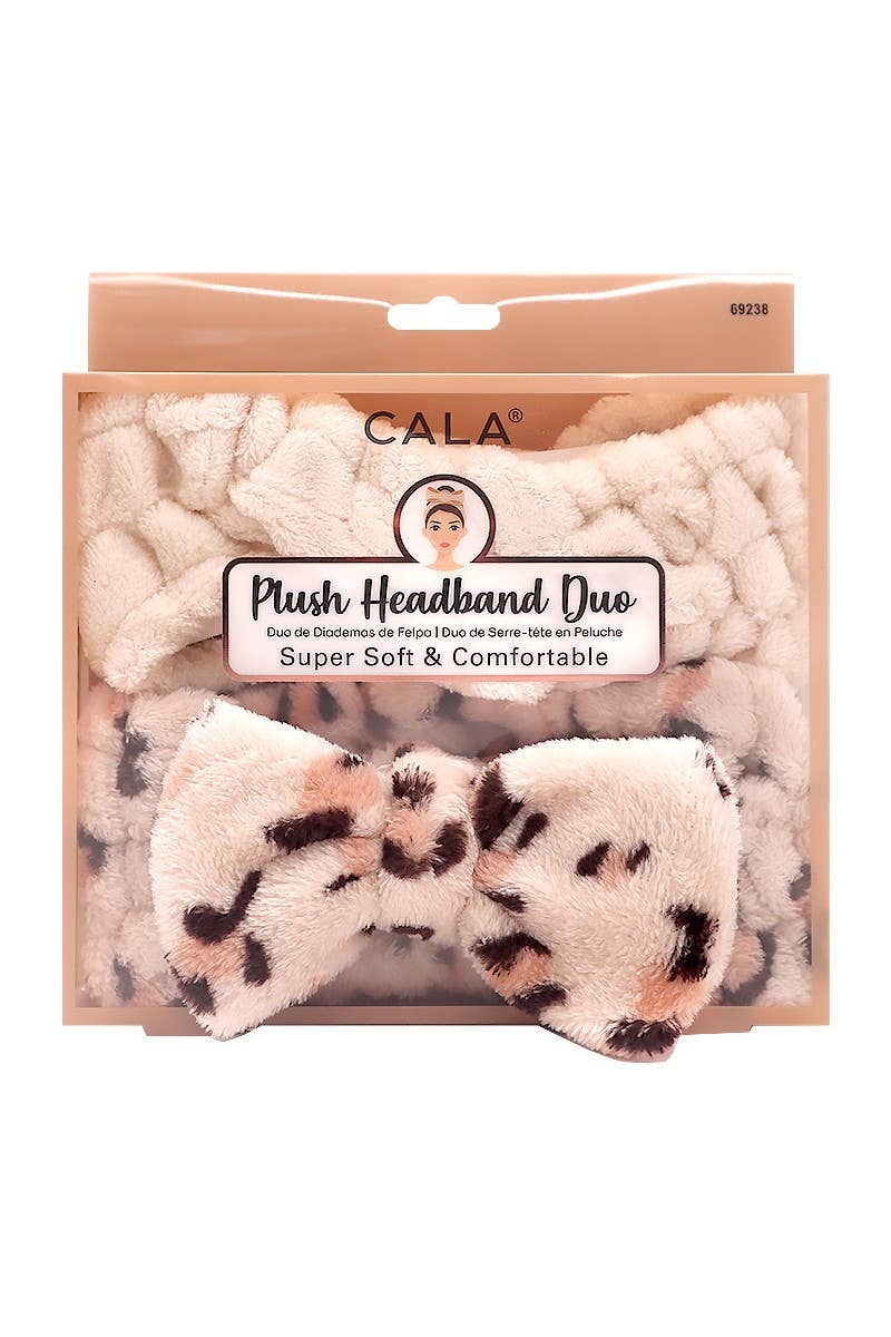 Duo de bandeaux pour cheveux en peluche - Beige